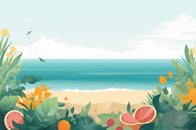 Sommer-Hintergrundillustration Eine wunderschöne Strandszene, erstellt mit generativer KI