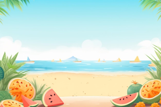 Sommer-Hintergrundillustration Eine wunderschöne Strandszene, erstellt mit generativer KI