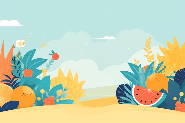 Sommer-Hintergrundillustration Eine wunderschöne Strandszene, erstellt mit generativer KI