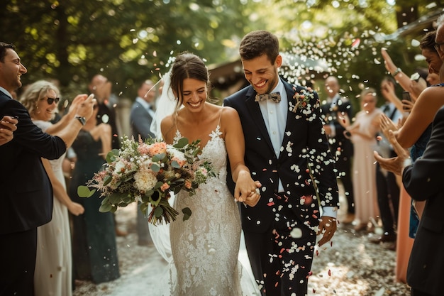 Foto sommer hochzeitsfeier freude fotografie, die die eheliche glückseligkeit einer hochzeit verewigt