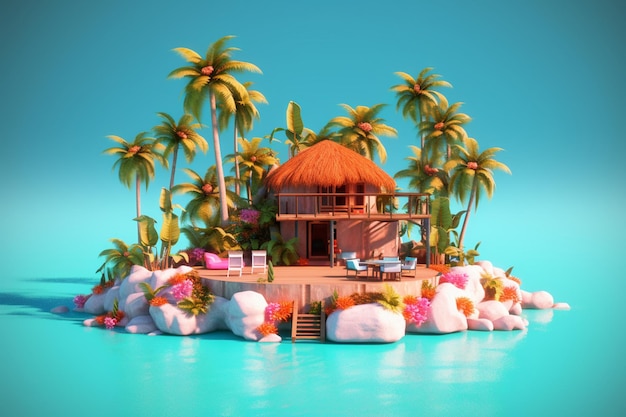 Sommer-Insel-Vibes 3D-Rendering