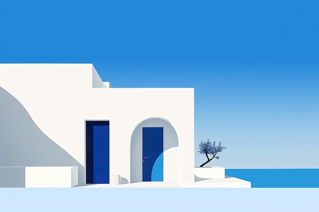 Sommer Mittelmeerraum wunderschönes weiß-blaues minimalistisches Gebäude