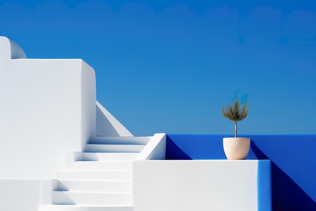 Sommer Mittelmeerraum wunderschönes weiß-blaues minimalistisches Gebäude