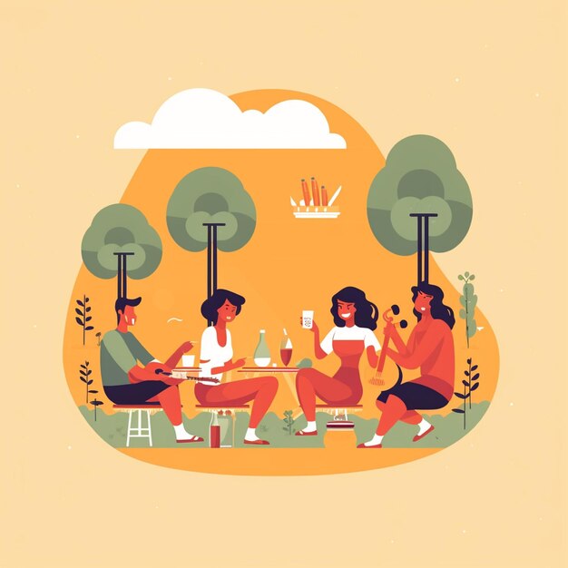 Sommer-Piknik-Vektor-Illustration Zeichentrickfilm-Mädchen und Junge sitzen im Park und trinken Bier