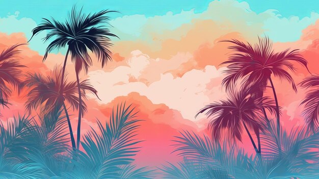 Foto sommer-tropical-pastel-foundation mit palmen illustration ki generiert