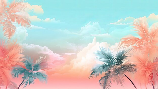 Foto sommer-tropical-pastel-foundation mit palmen illustration ki generiert