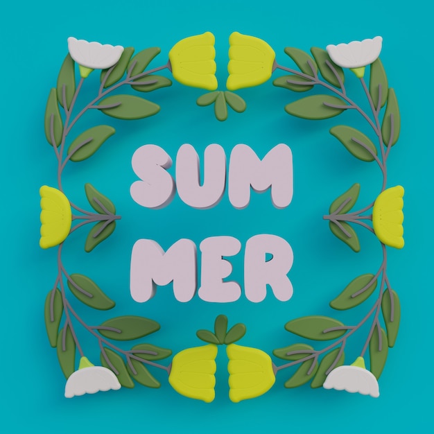 Sommer-Volkskunstkarte mit Blume und Text Summer