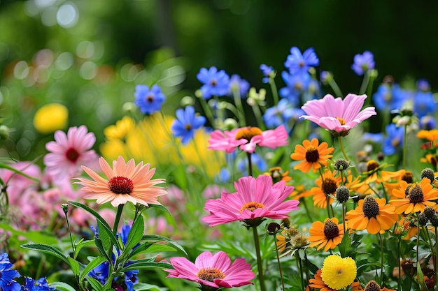 Sommerblumengarten in voller Blüte Schöne farbenfrohe Sommerblumen