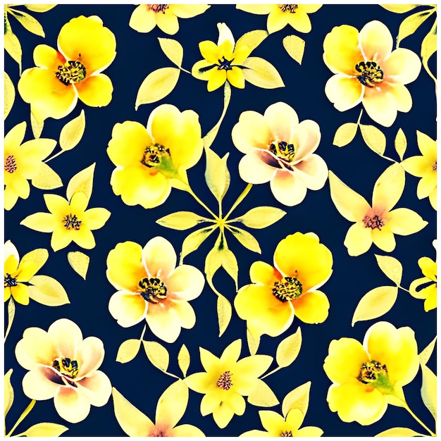 Sommerblumiges nahtloses Muster gelbes Aquarell Plumeria Blüten auf schwarzem Hintergrund