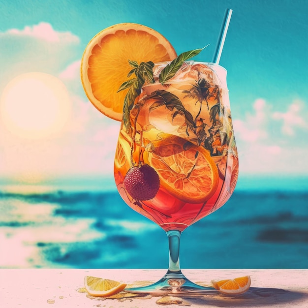 Sommercocktail Illustration AI GenerativexA