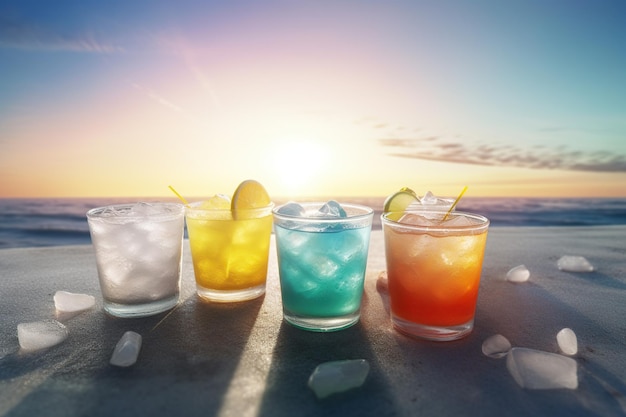 Sommercocktailgetränke mit Eis auf dem Hintergrund der Strandsommersaison