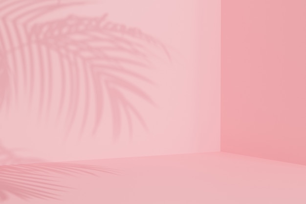 Sommerferien rosa Hintergrund mit tropischen Blättern Schatten, minimale 3D-Darstellung rendern