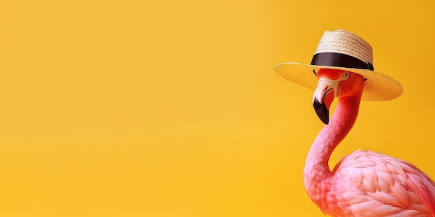 Sommerfest mit Flamingo auf gelbem Hintergrund Tropische Sommerzeit Generative KI