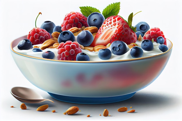 Sommerfrühstücksjoghurt mit Erdbeeren und Blaubeeren Generative Ai