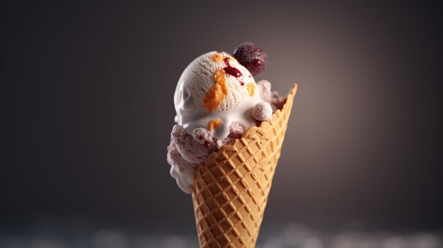 Sommergenuss bei heißem Wetter Eis in einer Waffelkegel-Nahaufnahme isolieren