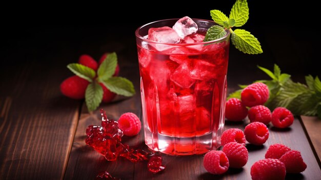 Foto sommergetränk oder cocktail mit frischen himbeeren