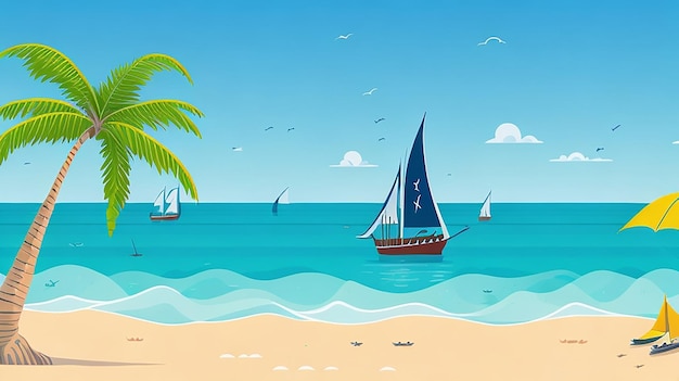 Sommerhintergrund mit Blick auf den Strand mit Segelbooten
