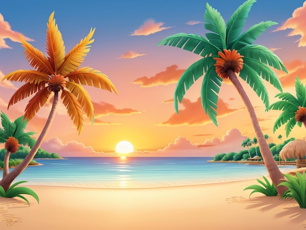 Foto sommerhintergrund mit sonnenuntergang und palmen