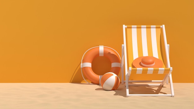 Sommerhintergrund mit Strandzubehör 3D-Rendering