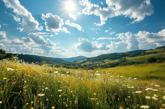 Foto sommerlandschaft in den bergen und der dunkelblaue himmel