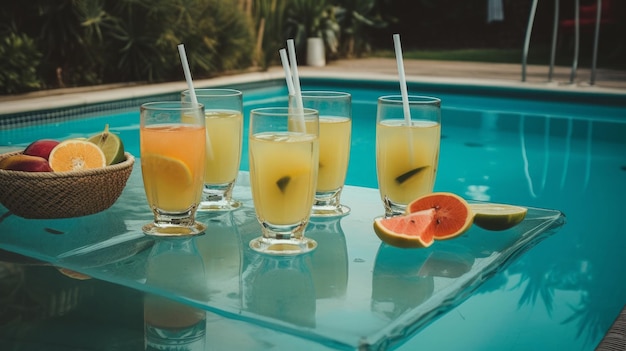 Sommerliche Poolparty mit Cocktails Illustration AI GenerativexA