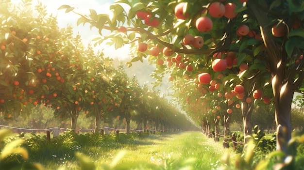Sommerlicher Apfelgarten Illustration AI GenerativexA
