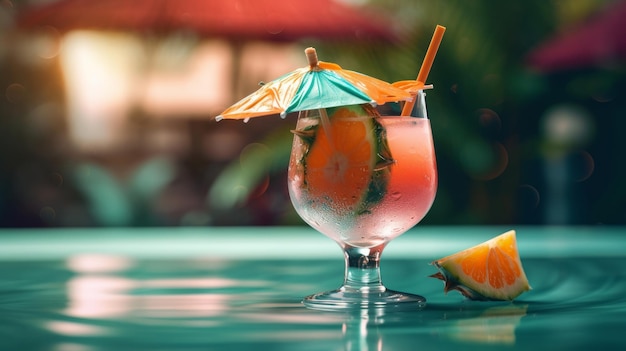 Sommerlicher lebendiger Hintergrund mit Cocktail-Illustration AI GenerativexA