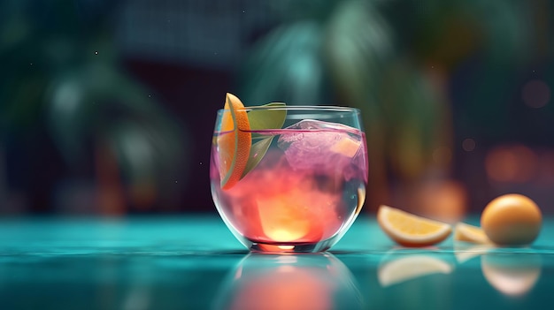 Sommerlicher lebendiger Hintergrund mit Cocktail-Illustration AI GenerativexA