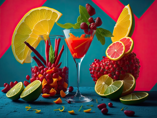 Sommerlicher, lebendiger Hintergrund mit generativem Fruchtcocktail