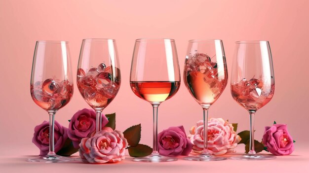 Sommerliches Strandpicknick an der Küste mit Roséwein in Gläsern, romantisches Partykonzept AI Generative