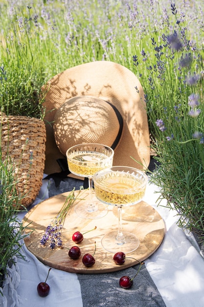 Sommerpicknick auf einem Lavendelfeld