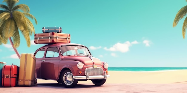 Sommerreisauto mit Gepäck für Sommerferien Strand-Meerblick Urlaub mit Generate Ai-Technologie
