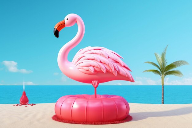 Sommerstimmung, aufblasbarer Flamingo, 3D-Rendering