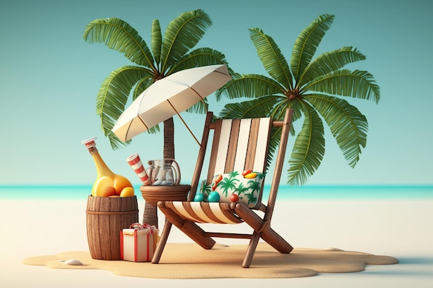 Sommerszene am Strand 3D-Renderstil AI generiert