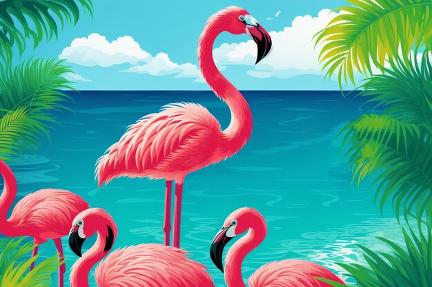 Sommerurlaubskonzept Flamingo Paradise Erkundung der lebendigen Küstenwunder Generative KI