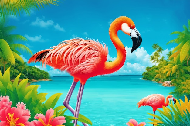 Sommerurlaubskonzept Flamingo Paradise Erkundung der lebendigen Küstenwunder Generative KI