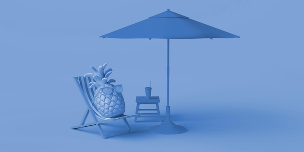 Foto sommerurlaubskonzept mit ananas mit sonnenbrille auf liegestuhl mit limonade und regenschirm kopierbereich 3d-darstellung