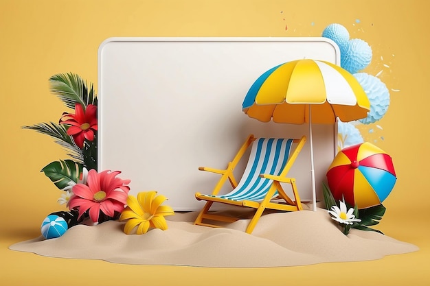 Sommerverkauf Podium Ausstellung Haufen von Sandblumen Strand Regenschirm Strandstuhl