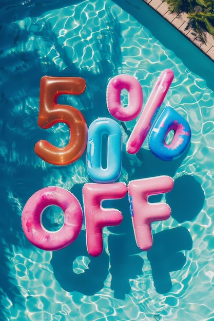 Sommerverkauf Prozentrabatt Überblick über ein Schwimmbad mit aufblasbaren Schwimmbädern
