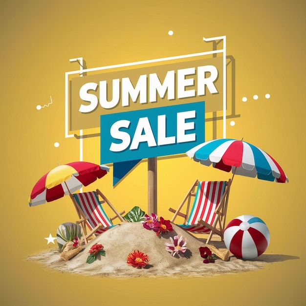Sommerverkaufs-Banner-Hintergrund mit 3D-Illustration
