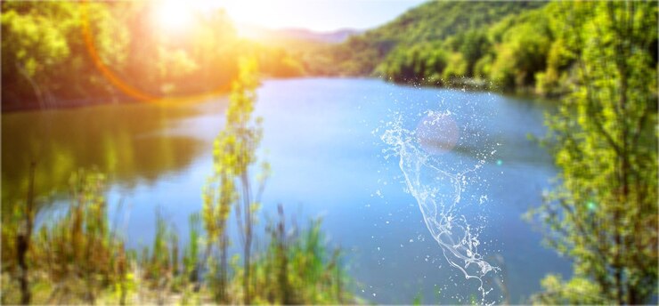 Foto sommerwald, flusswasser und grüne bäume