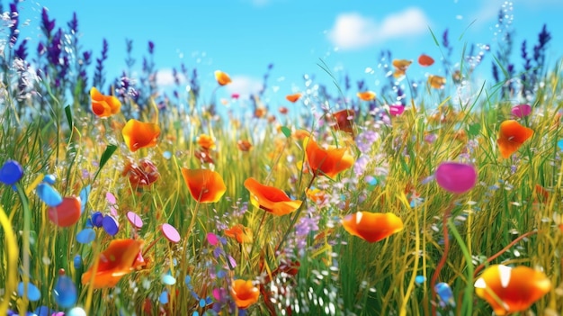 Sommerwiese mit Blumengras auf einem Feld