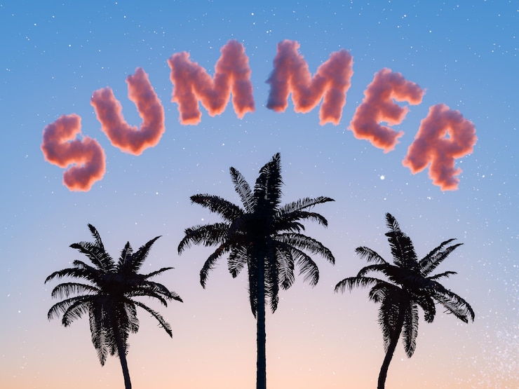 Foto sommerwolkenbildung über palmen in der dämmerung