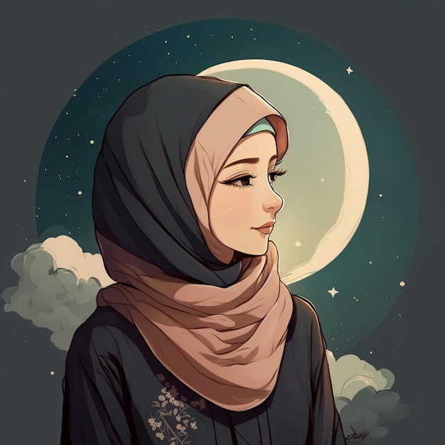 Soñando linda esposa hijab musulmana Eidal-Fitr art.