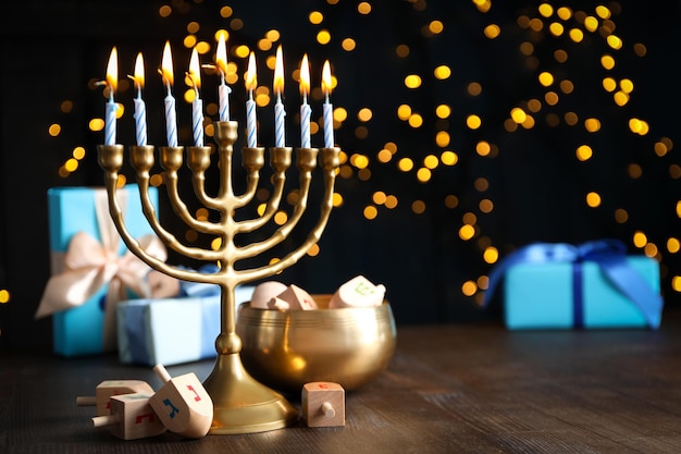 Foto soncept do espaço de hanukkah feriado judaico para texto
