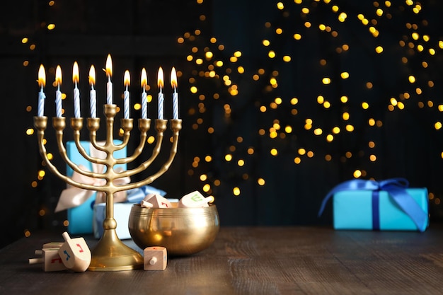 Soncept do espaço de Hanukkah feriado judaico para texto