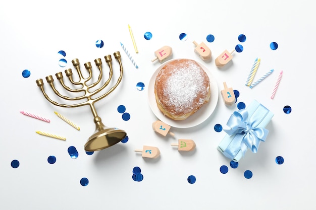 Foto soncept do feriado judaico hanukkah vista superior