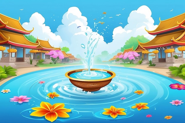 Songkran festival da água viagem tailandesa flores em uma tigela de água salpicando água