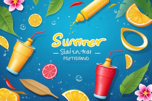 Songkran Festival Thailand Botschaft farbenfrohes Design mit Sommer auf blauem Hintergrund
