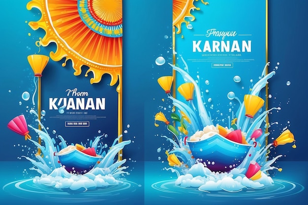 Songkran-Festival Thailand in diesem Sommer Banner-Design auf Wasser-Splash-Blau-Hintergrund